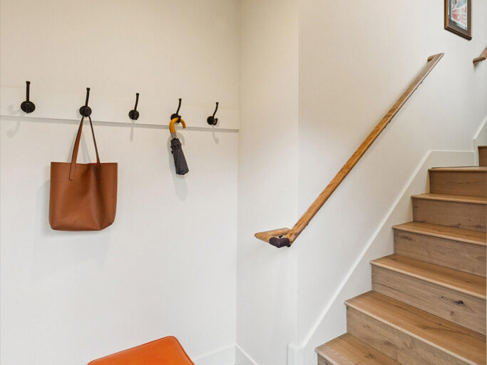 Entry and stairs in the 2nd story ADU with garage underneath, contemporary styling
