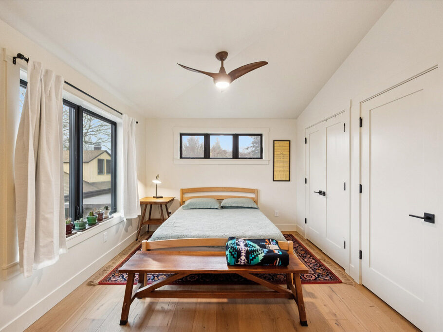 Sleeping area in the 2nd story ADU with garage underneath, contemporary styling