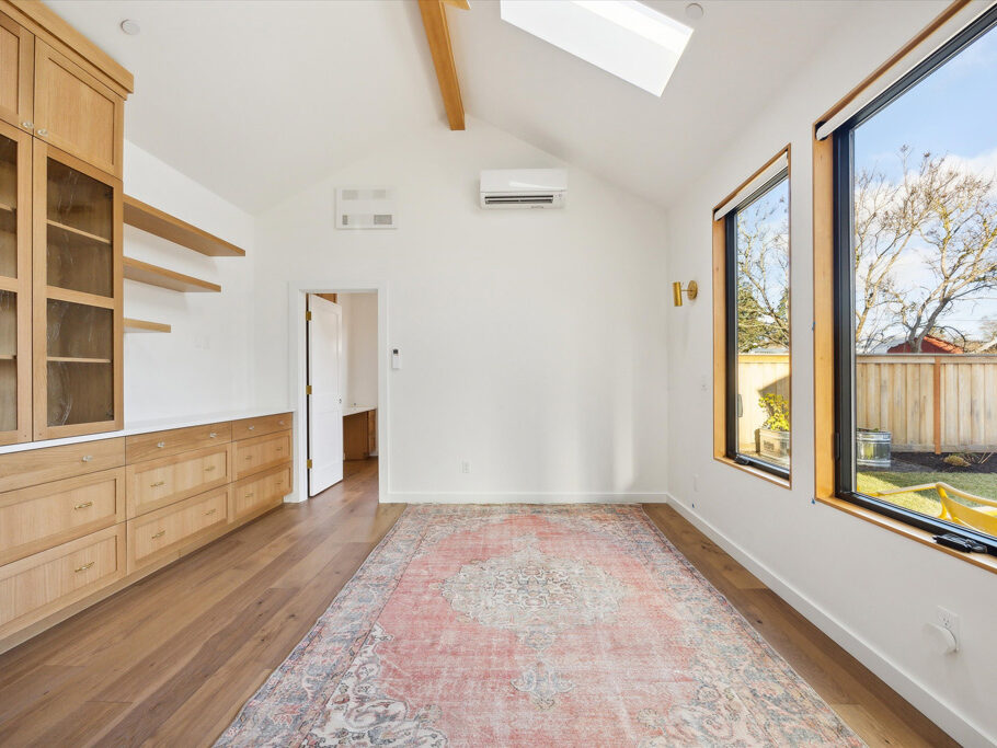 Excellent storage and large windows in detached ADU (accessory dwelling unit) on Knight Street in SE Portland, Oregon