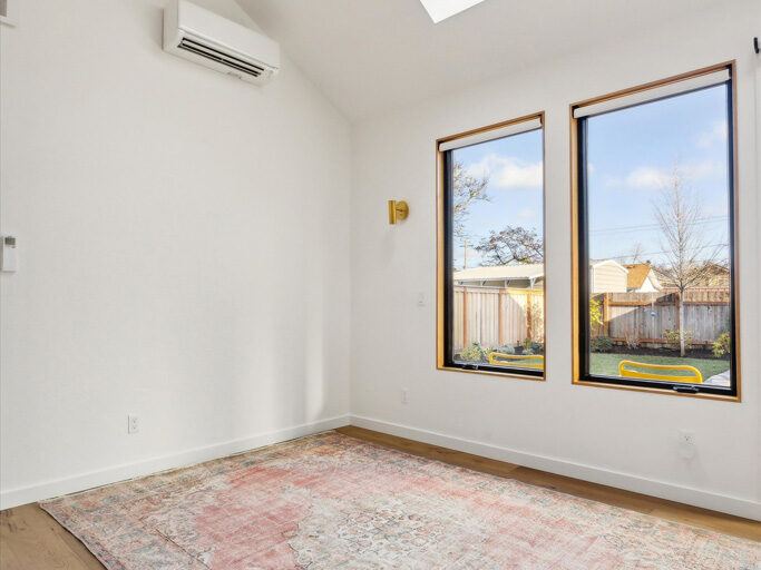 Large windows, skylight, and bright light in detached ADU (accessory dwelling unit) on Knight Street in SE Portland, Oregon
