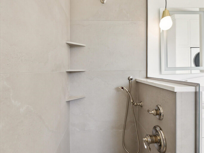 Luxurious bathroom in detached ADU (accessory dwelling unit) on Knight Street in SE Portland, Oregon